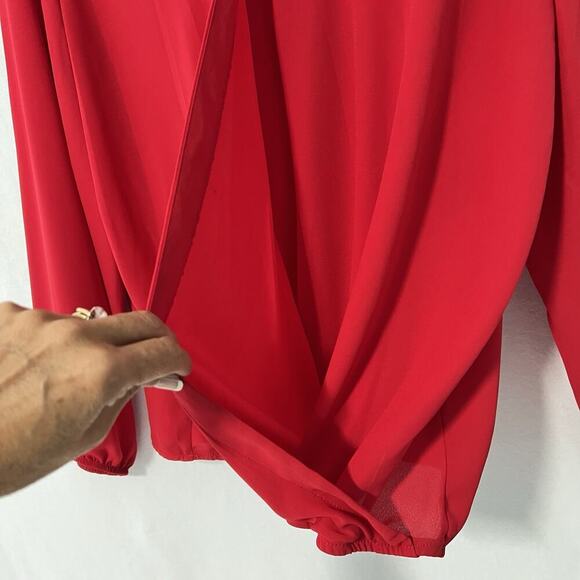 APT. 9 Woman Faux Wrap Blouse Top Plus Size 2X Red Long Bishop Sleeve Career - Picture 3 of 11